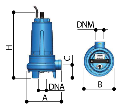 Disegno quotato elettropompa Osip MASTER 2-5 con le quote della tabella dimensioni