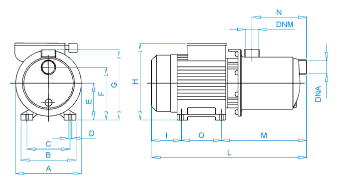 Disegno quotato elettropompa Osip MCX 80-100-200 con le quote della tabella dimensioni