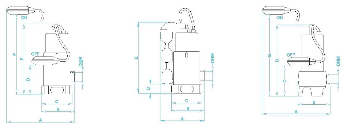 Disegno quotato elettropompa Osip MX 800-1000-1500 con le quote della tabella dimensioni
