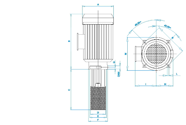 Disegno quotato elettropompa Osip PS 500 con le quote della tabella dimensioni