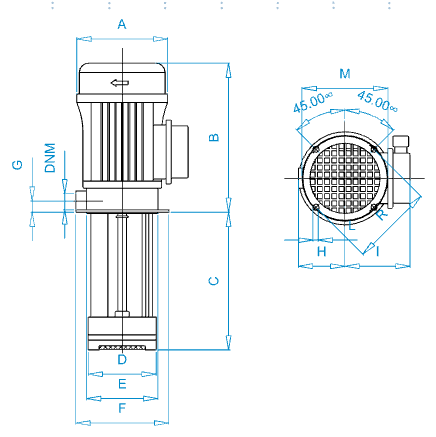 Disegno quotato elettropompa Osip PS 60 con le quote della tabella dimensioni