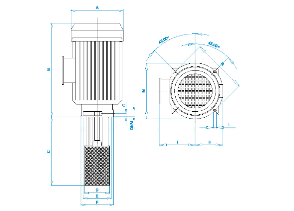 Disegno quotato elettropompa Osip PS 600 con le quote della tabella dimensioni