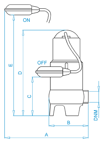 Disegno quotato elettropompa Osip SG 800-1000-1500 con le quote della tabella dimensioni