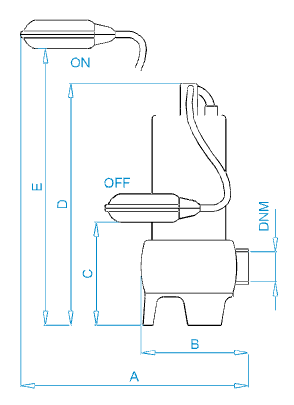 Disegno quotato elettropompa Osip XVS 500-1100 con le quote della tabella dimensioni