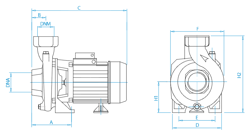 Disegno quotato elettropompa Osip ZB 300-400 con le quote della tabella dimensioni