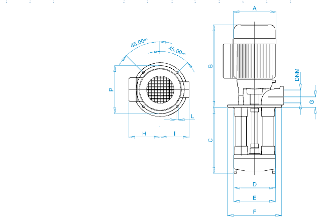 Disegno quotato elettropompa Osip ZC 125 con le quote della tabella dimensioni