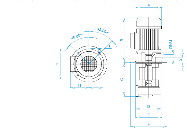 Disegno quotato elettropompa Osip ZC 75 con le quote della tabella dimensioni