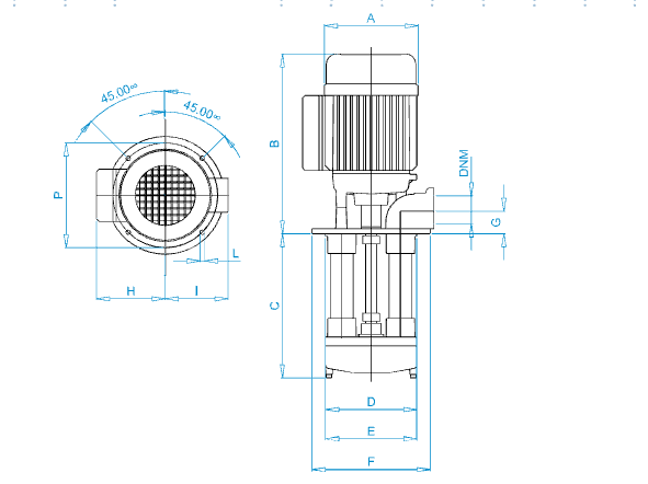 Disegno quotato elettropompa Osip ZS 120 – 125 con le quote della tabella dimensioni