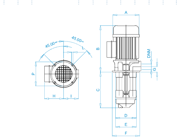 Disegno quotato elettropompa Osip ZS 65 – 75 con le quote della tabella dimensioni