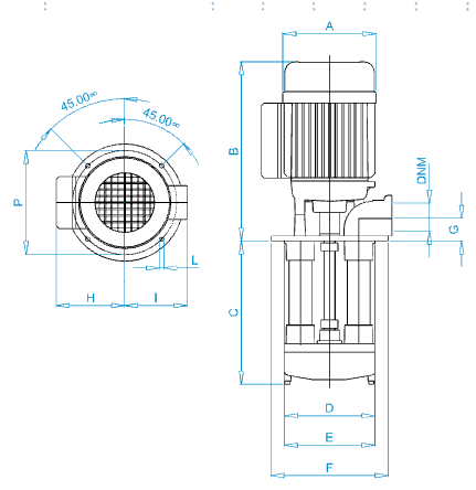 Disegno quotato elettropompa Osip ZS 80 con le quote della tabella dimensioni